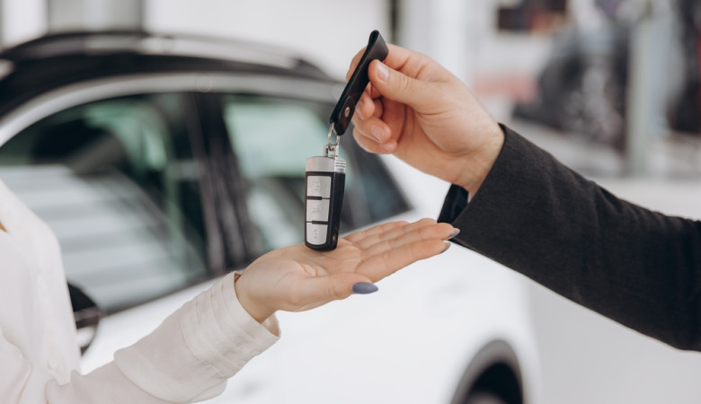 Man,Handing,Car,Smart,Key.,Car,Rental.,Car,Sharing.